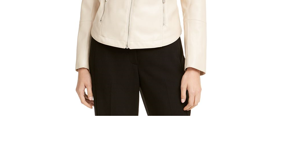 Alfani Women's Faux Leather Moto Jacket White Size L