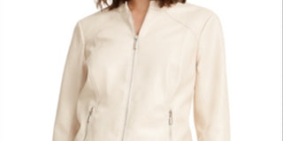 Alfani Women's Faux Leather Moto Jacket White Size L