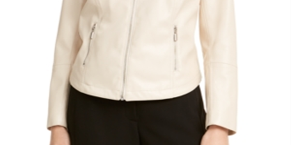 Alfani Women's Faux Leather Moto Jacket White Size L