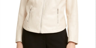 Alfani Women's Faux Leather Moto Jacket White Size L