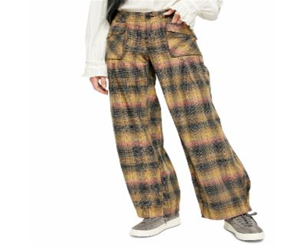 Free People Women's Plaid Pants Beige Multi Size 4