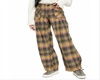 Free People Women's Plaid Pants Beige Multi Size 4