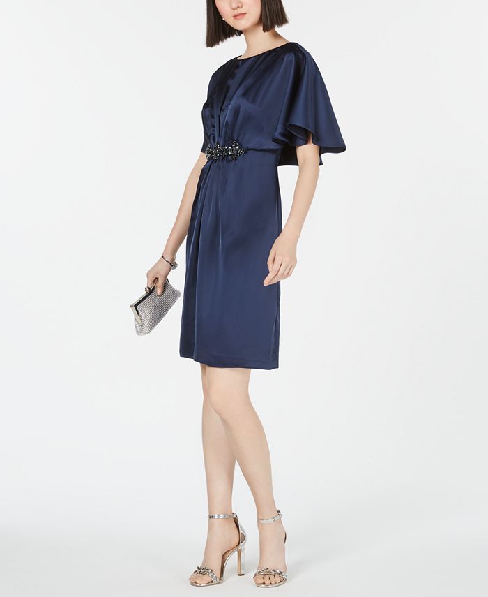 Adrianna Papell Women's Embellished Cape a Line Dress Silver Size 16