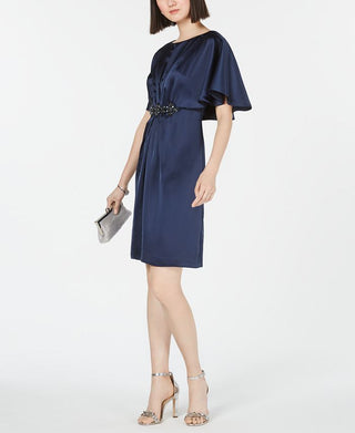 Adrianna Papell Women's Embellished Cape a Line Dress Silver Size 16