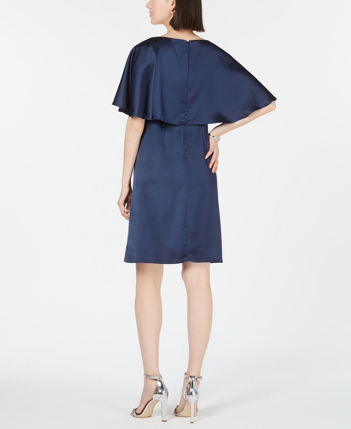 Adrianna Papell Women's Embellished Cape a Line Dress Silver Size 16