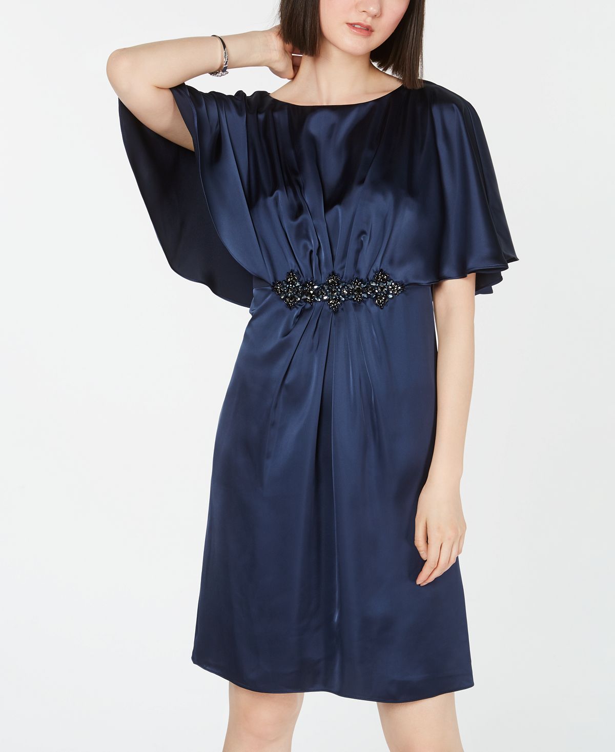 Adrianna Papell Women's Embellished Cape a Line Dress Silver Size 16