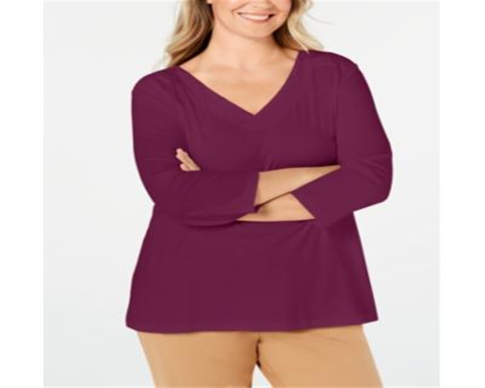 Karen Scott Women's Cotton Eyelet Pullover Top Purple Size 0X