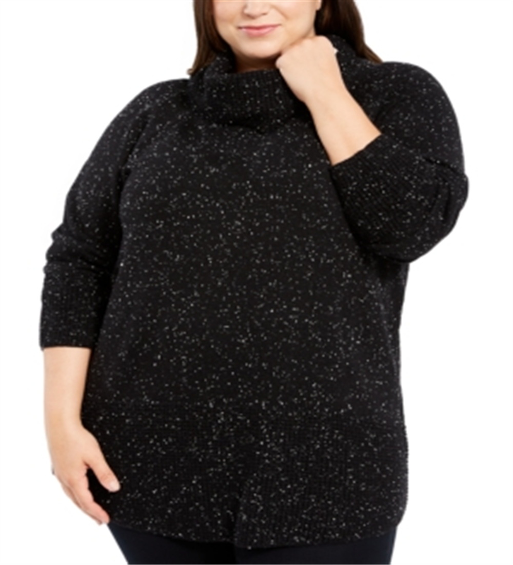 Calvin Klein Women's Space Dye Cowlneck Sweater Black Size 3X