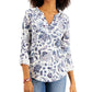 Style & Co Women's Cotton Printed 3/4 Button Front Top White Size Medium