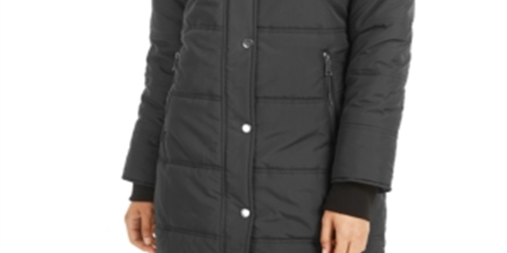 Maralyn & Me Junior's Faux Fur Trim Hooded Puffer Coat Gray Size X-Large