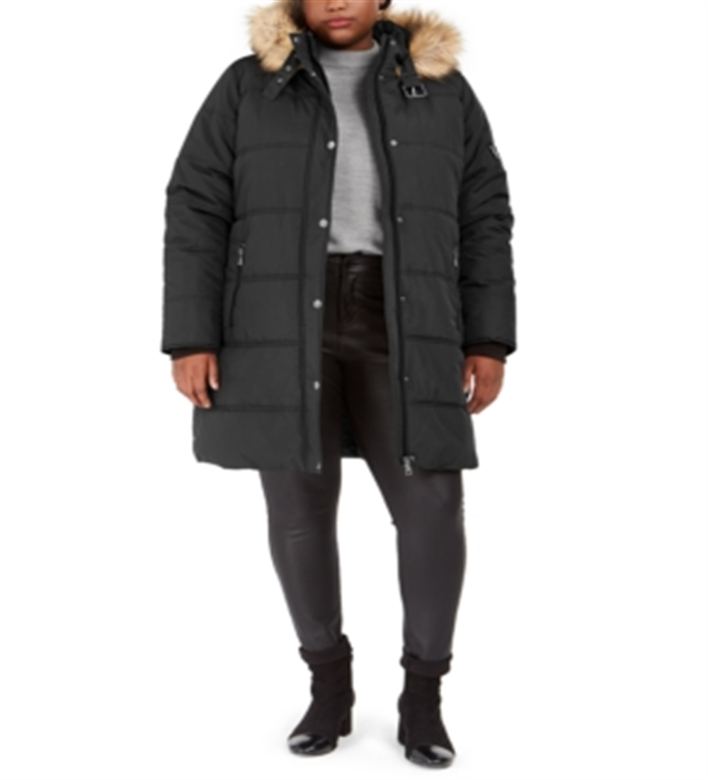 Maralyn & Me Junior's Plus Faux Fur Trim Hooded Puffer Coat Gray size-size 3XL