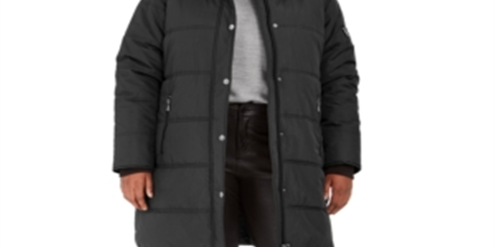 Maralyn & Me Junior's Plus Faux Fur Trim Hooded Puffer Coat Gray size-size 3XL