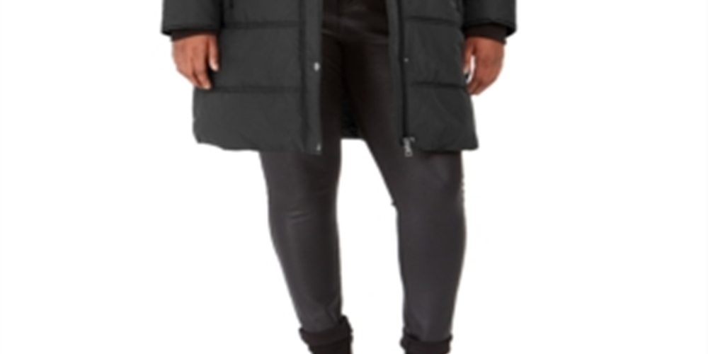 Maralyn & Me Junior's Plus Faux Fur Trim Hooded Puffer Coat Gray size-size 3XL