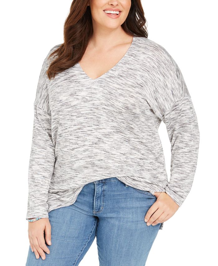 Style & Co Women's Plus Space Dye Sweater Knit Tunic Black Size 2XL