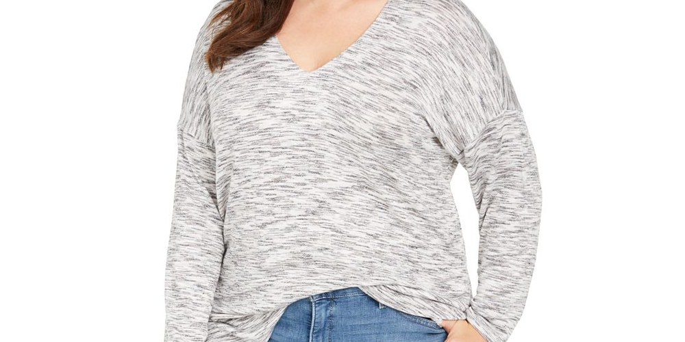 Style & Co Women's Plus Space Dye Sweater Knit Tunic Black Size 2XL
