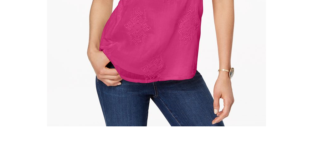Style & Co Women's Embroidered Top Pink Size Petite