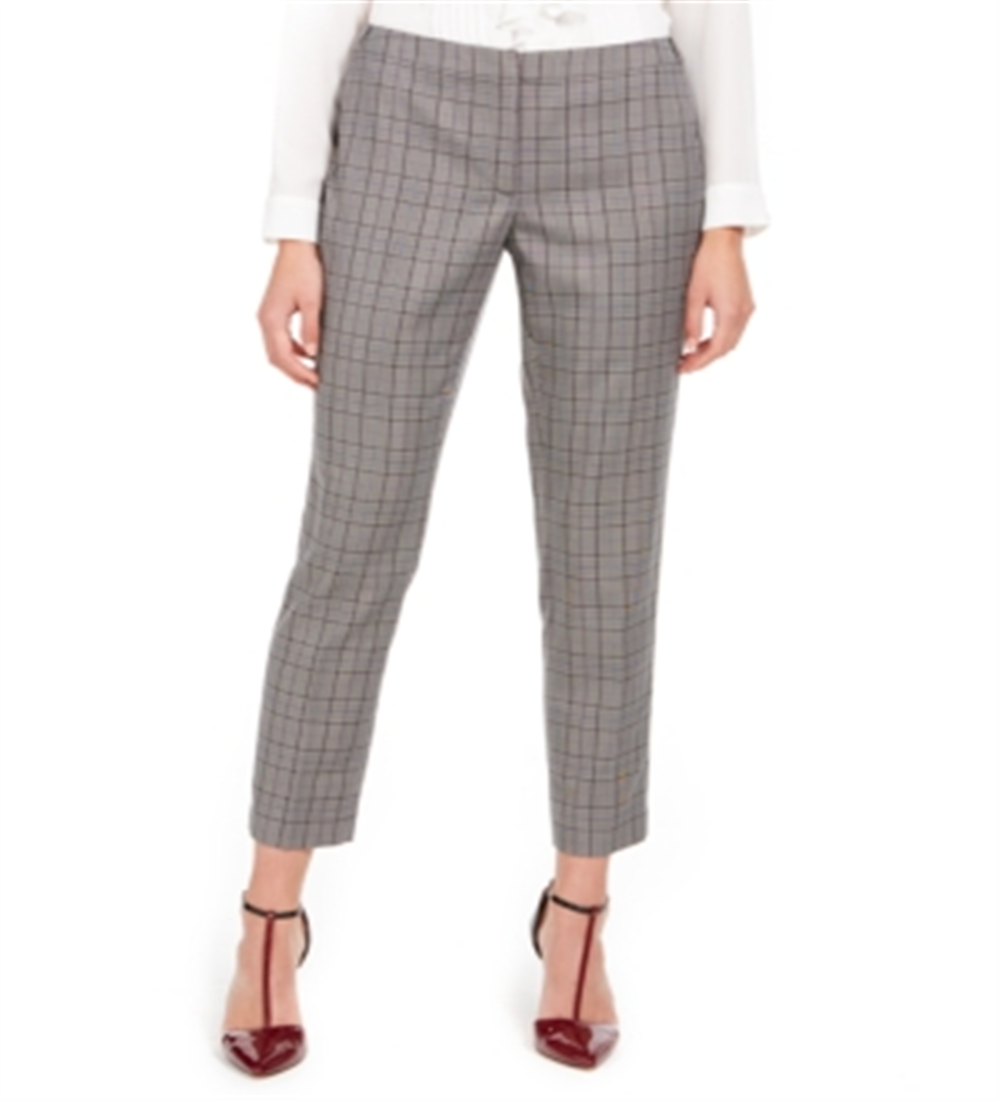 Calvin Klein Women's Plaid Straight Leg Pants Gray Size 8