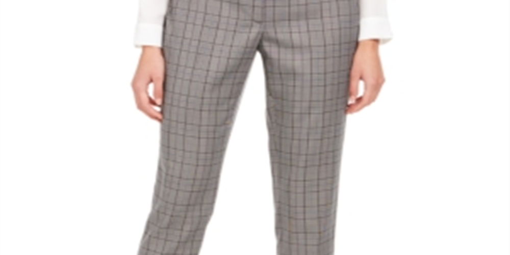 Calvin Klein Women's Plaid Straight Leg Pants Gray Size 8