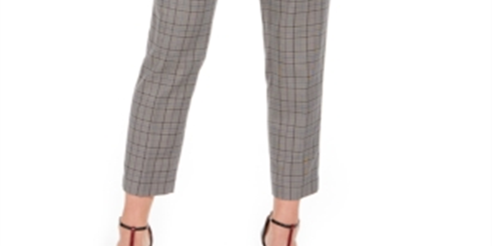 Calvin Klein Women's Plaid Straight Leg Pants Gray Size 8