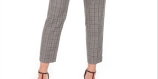 Calvin Klein Women's Plaid Straight Leg Pants Gray Size 8