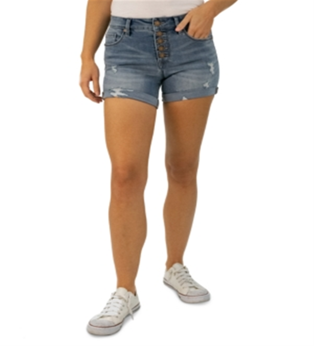 Indigo Rein Junior's Distressed Cuffed Denim Shorts Blue Size 9