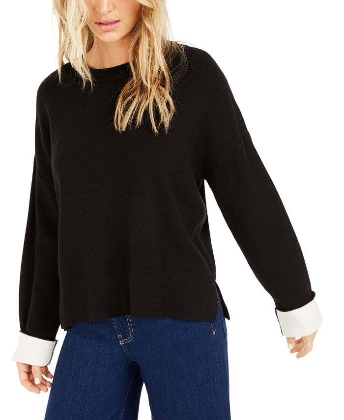 Bar III Women's Solid Long Sleeve Crew Neck Sweater Black Size XX-Small