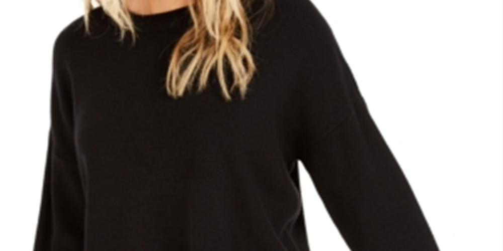 Bar III Women's Solid Long Sleeve Crew Neck Sweater Black Size XX-Small