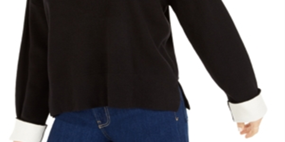 Bar III Women's Solid Long Sleeve Crew Neck Sweater Black Size XX-Small