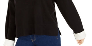 Bar III Women's Solid Long Sleeve Crew Neck Sweater Black Size XX-Small