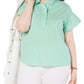 Tommy Hilfiger Women's Plus Ruffled Striped Pullover Top Green Size XL