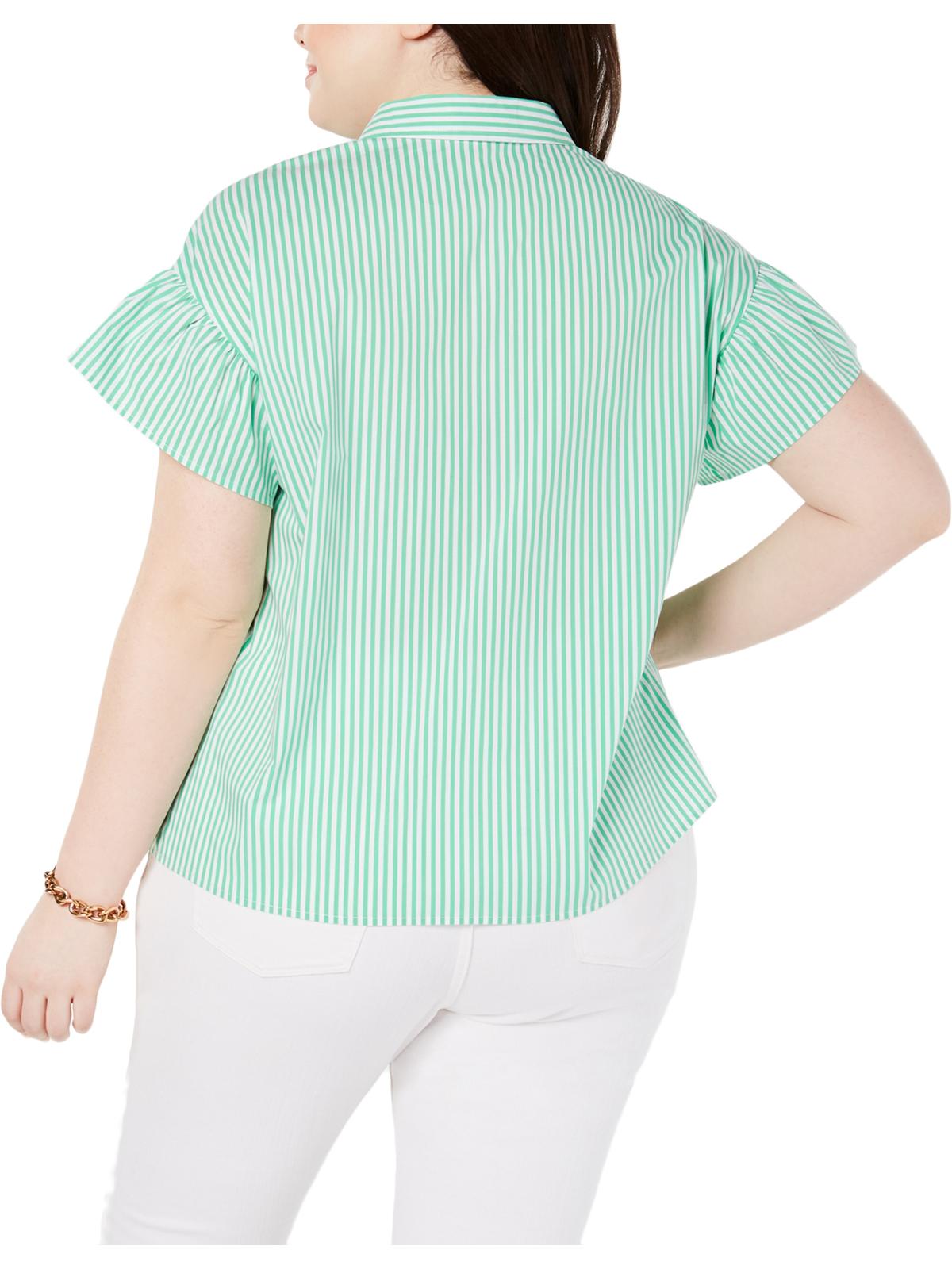Tommy Hilfiger Women's Plus Ruffled Striped Pullover Top Green Size XL