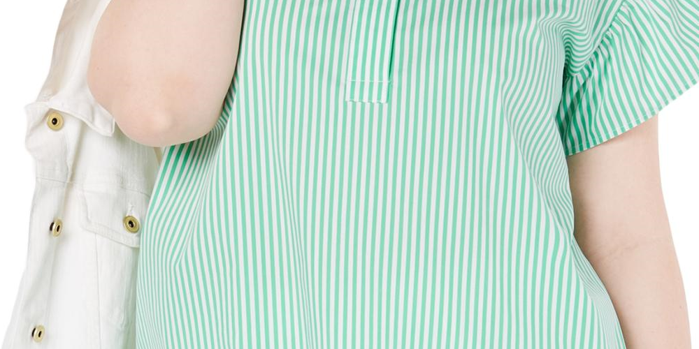 Tommy Hilfiger Women's Plus Ruffled Striped Pullover Top Green Size XL