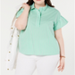 Tommy Hilfiger Women's Plus Ruffled Striped Pullover Top Green Size XL