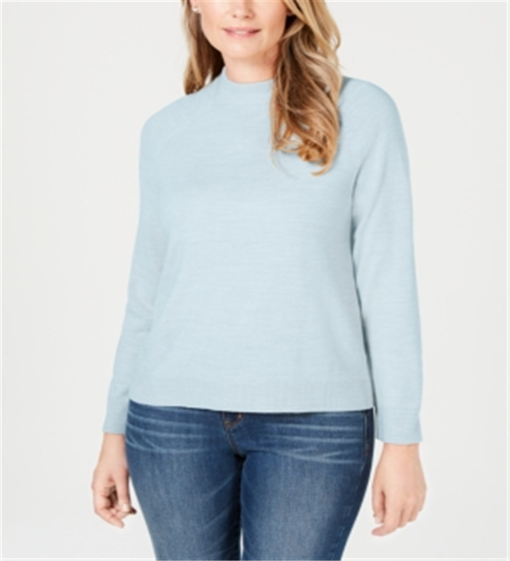 Karen Scott Women's Zip Back Mock Neck Sweater Blue Size XX-Large