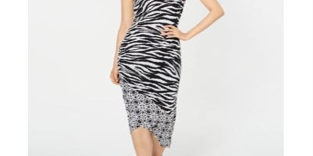 INC International Concepts Women's Animal Print MIDI Dress Black Size Petite M