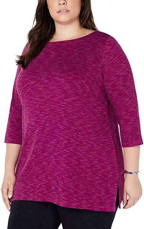 Karen Scott Women's Plus Space Dye 3/4 Sleeve Blouse Purple Size XXL