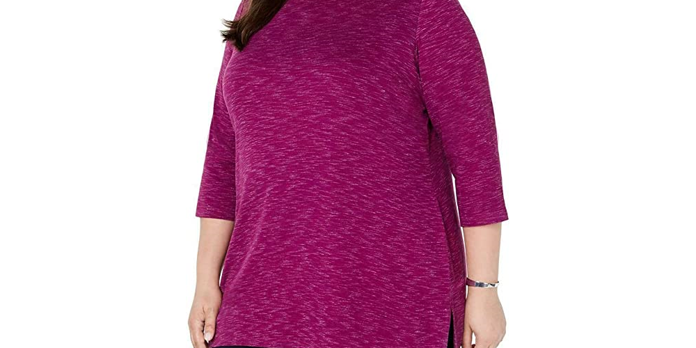 Karen Scott Women's Plus Space Dye 3/4 Sleeve Blouse Purple Size XXL