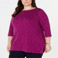Karen Scott Women's Plus Space Dye 3/4 Sleeve Blouse Purple Size XXL