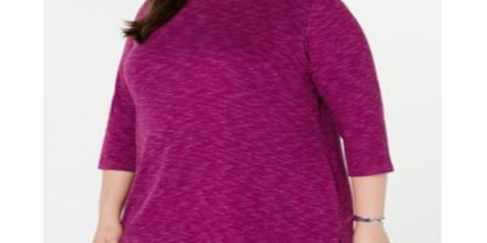 Karen Scott Women's Plus Space Dye 3/4 Sleeve Blouse Purple Size XXL