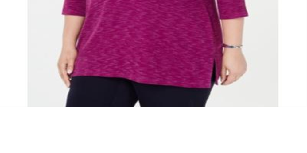 Karen Scott Women's Plus Space Dye 3/4 Sleeve Blouse Purple Size XXL