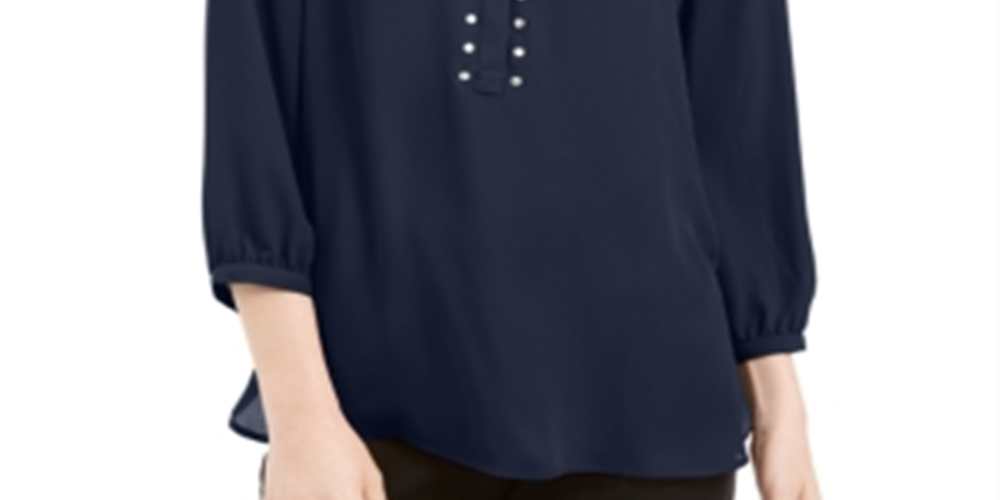 JM Collection Women's Rivet Pleated Back Blouse Blue Size M