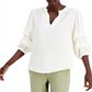Willow Drive Women's Printed Split Neck Top White Size Medium