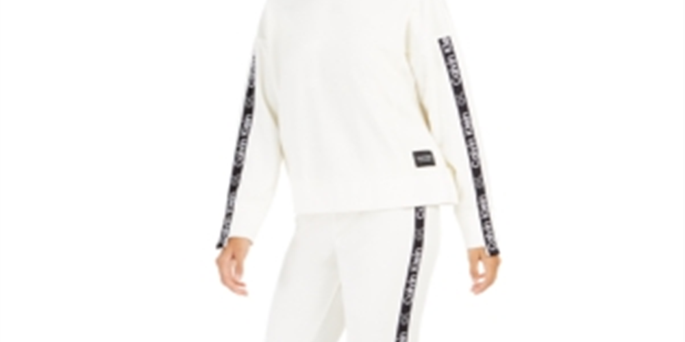 Calvin Klein Women's Performance Velour Logo Sweatshirt White Size Large