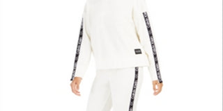 Calvin Klein Women's Performance Velour Logo Sweatshirt White Size Large