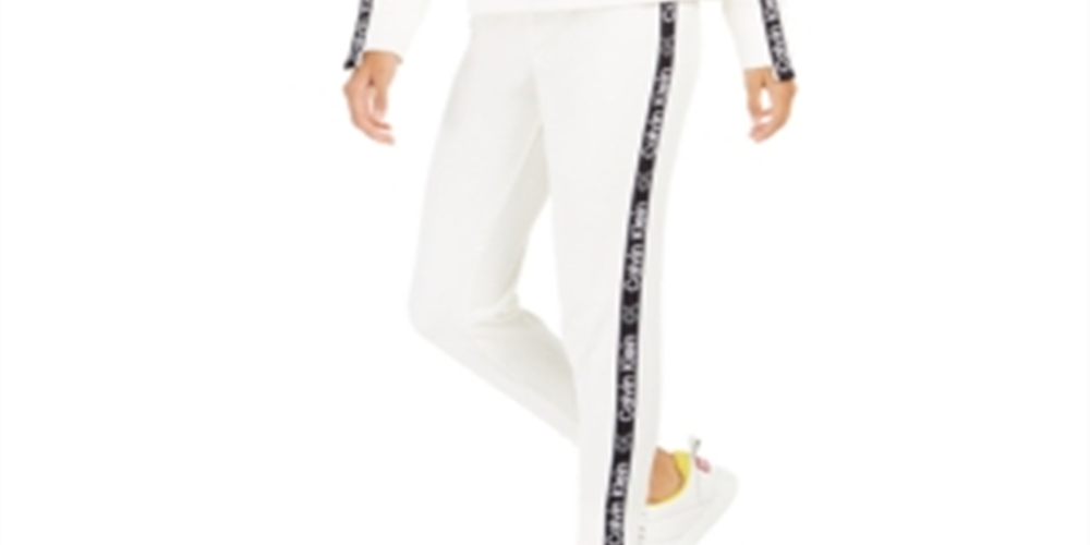 Calvin Klein Women's Performance Velour Logo Sweatshirt White Size Large