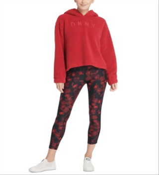 DKNY Women's Sherpa Fleece with Logo Hoodie Red Size Small