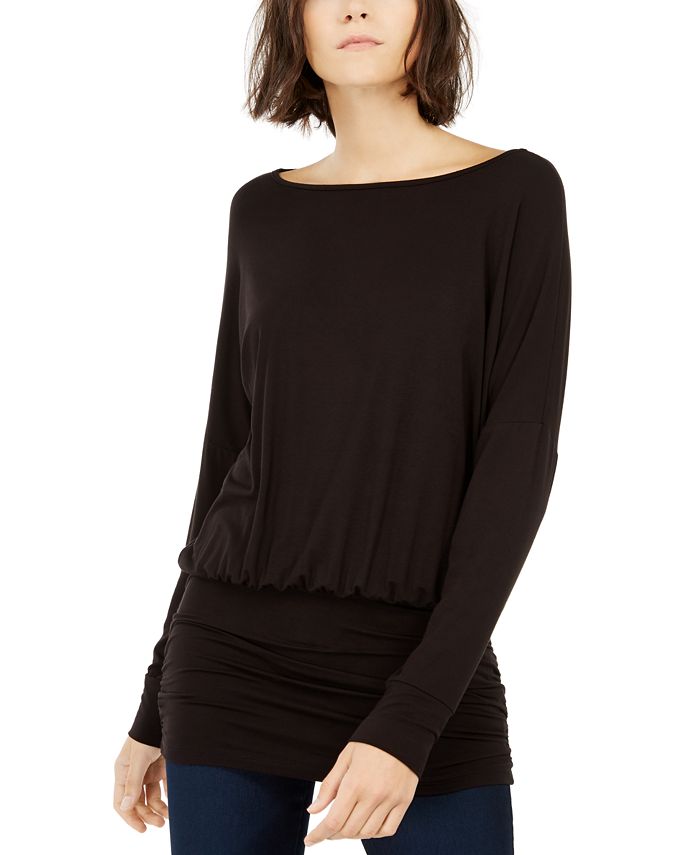 INC WOmen's  Ruched Dolman-Sleeve Top  Black Size -M