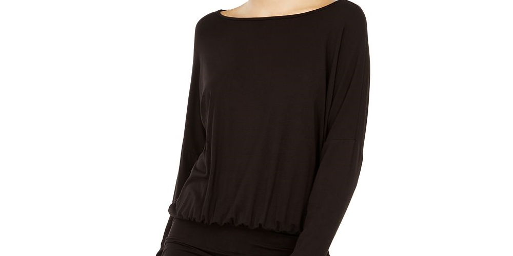INC WOmen's  Ruched Dolman-Sleeve Top  Black Size -M