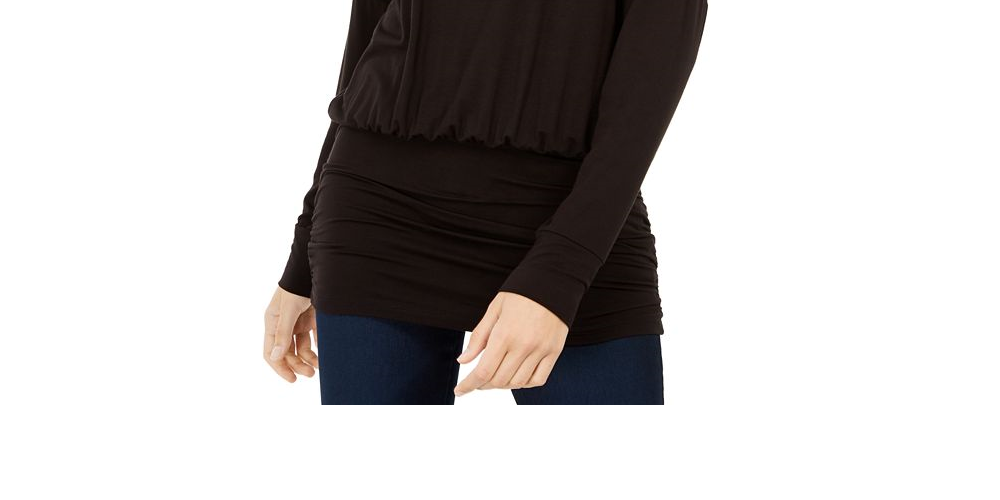 INC WOmen's  Ruched Dolman-Sleeve Top  Black Size -M