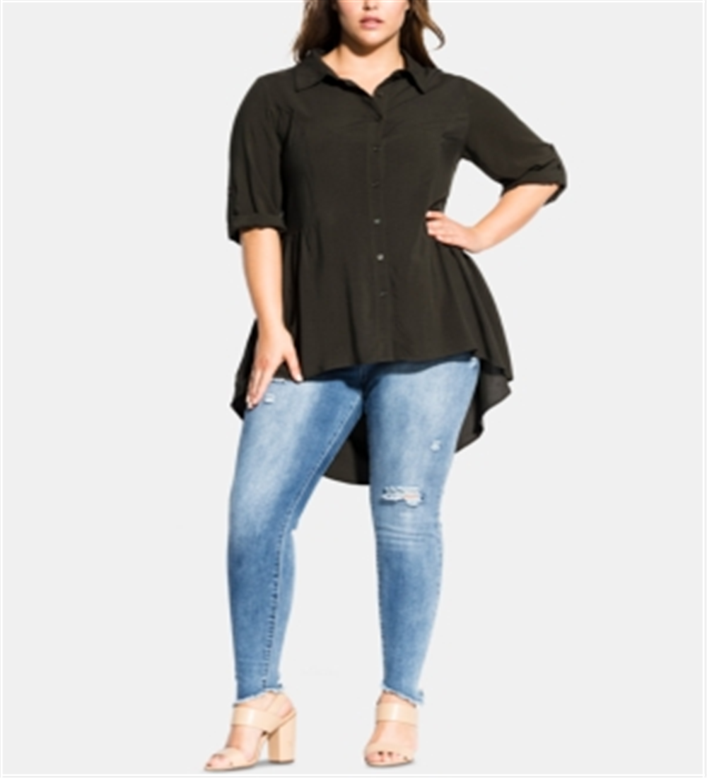 City Chic Women's Fierce High low Shirt -Green Size X-Large